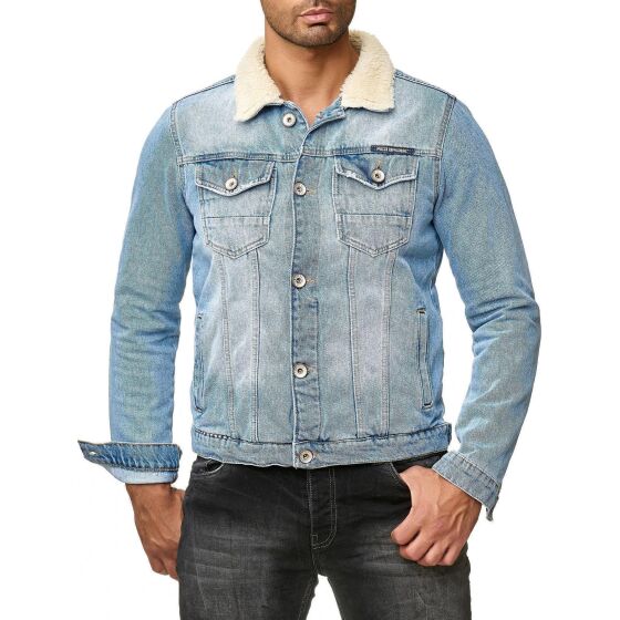 Red Bridge Mens Denim Jacket Trucker Sherpa Jacket Transition Jacket Denim Blue