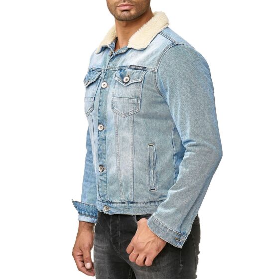 Red Bridge Mens Denim Jacket Trucker Sherpa Jacket Transition Jacket Denim Blue