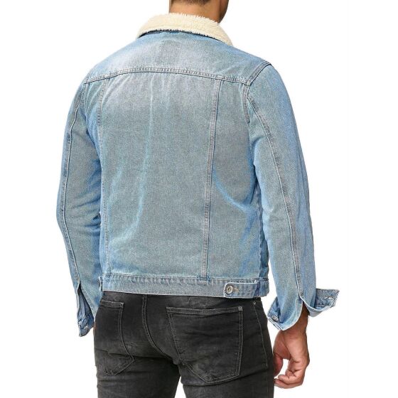 Red Bridge Mens Denim Jacket Trucker Sherpa Jacket Transition Jacket Denim Blue