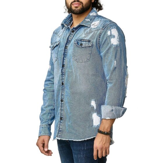 Red Bridge Mens Denim Shirt Casual Shirt Denim Destroyed