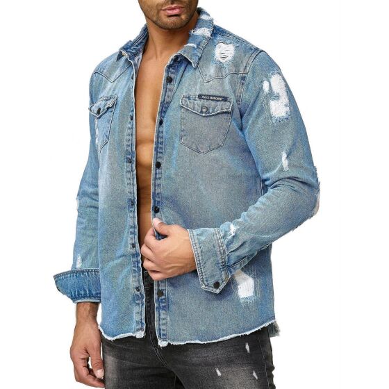 Red Bridge Mens Denim Shirt Casual Shirt Denim Destroyed