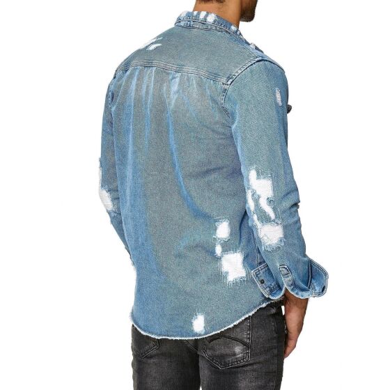 Red Bridge Mens Denim Shirt Casual Shirt Denim Destroyed