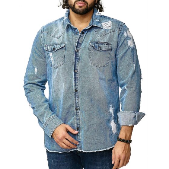 Red Bridge Mens Denim Shirt Casual Shirt Denim Destroyed