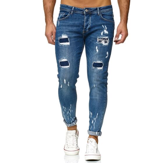 Red Bridge Mens Jeans Regular-Fit Ripped Frayed Destroyed Weapon Choice Blue W33 L32