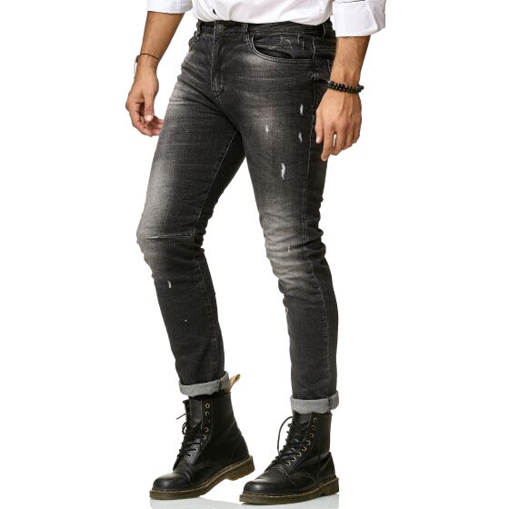 Red Bridge Mens Jeans Trousers Slim-Fit Ripped Redemption Black W36 L34