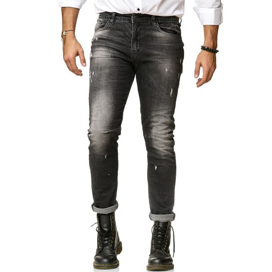 Red Bridge Mens Jeans Trousers Slim-Fit Ripped Redemption Black W38 L34