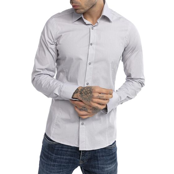 Red Bridge Mens Basic Design Slim Fit Long Sleeve Shirt Gray M