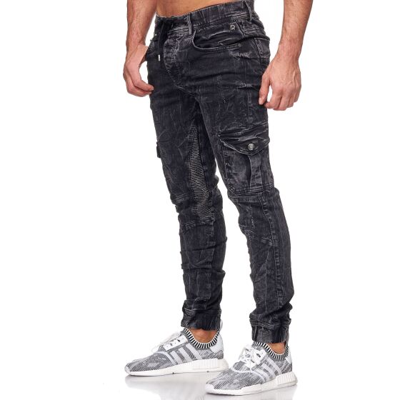 Red Bridge Mens Jogger Denim Jeans Cargo Pants Narrow Leg Jeans Black W36 L34