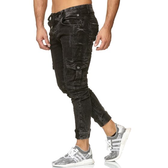 Red Bridge Herren Jogger Denim Jeanshose Cargo Hose Narrow Leg Jeans schmales Bein Schwarz W38 L34