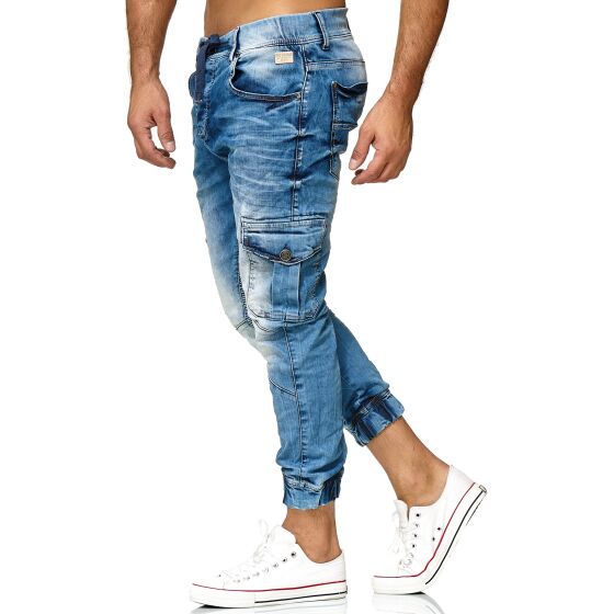 Red Bridge Herren Jogger Denim Jeanshose Cargo Hose Narrow Leg Jeans schmales Bein Schwarz W38 L34