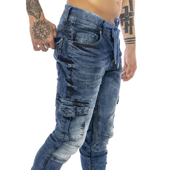 Red Bridge Herren Jogger Denim Jeanshose Cargo Hose Narrow Leg Jeans schmales Bein Schwarz W38 L34