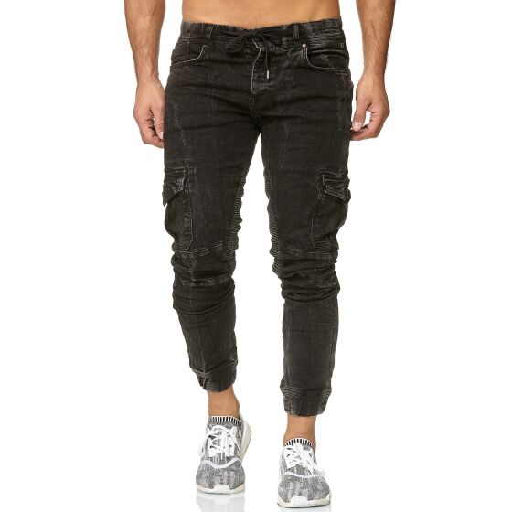 Red Bridge Herren Jogger Denim Jeanshose Cargo Hose Narrow Leg Jeans schmales Bein Schwarz W38 L34