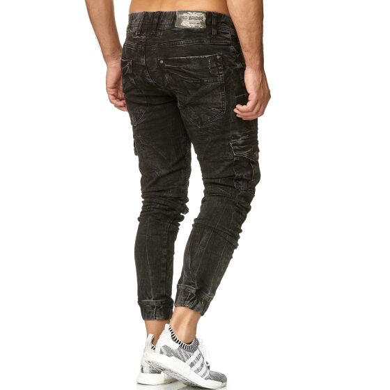 Red Bridge Mens Jogger Denim Jeans Cargo Pants Narrow Leg Jeans Black W38 L34