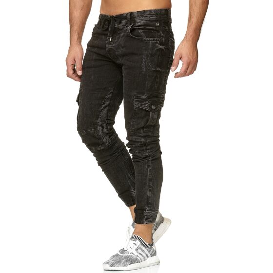 Red Bridge Mens Jogger Denim Jeans Cargo Pants Narrow Leg Jeans Black W38 L34