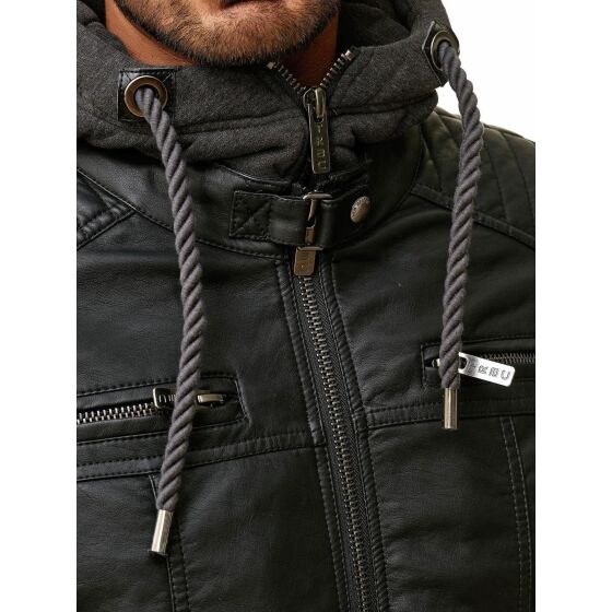 Kunstleder Bikerjacke mit Sweat-Kapuze Two in One