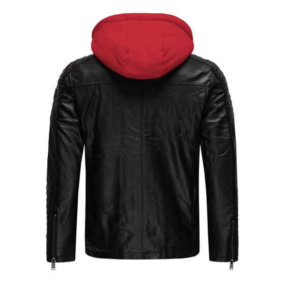 Kunstleder Bikerjacke mit Sweat-Kapuze Two in One
