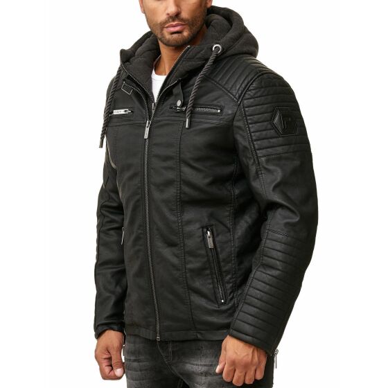 Kunstleder Bikerjacke mit Sweat-Kapuze Two in One