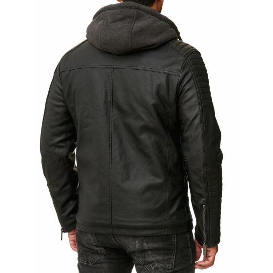 Kunstleder Bikerjacke mit Sweat-Kapuze Two in One