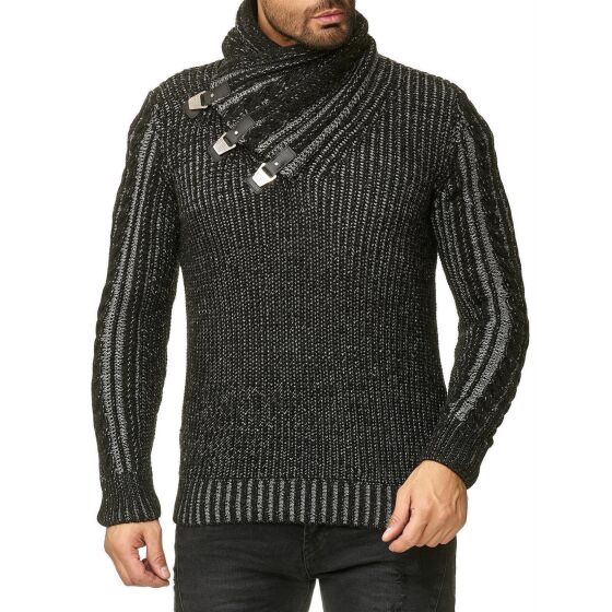 Red Bridge Mens knit sweater shawl collar high stand-up collar black M