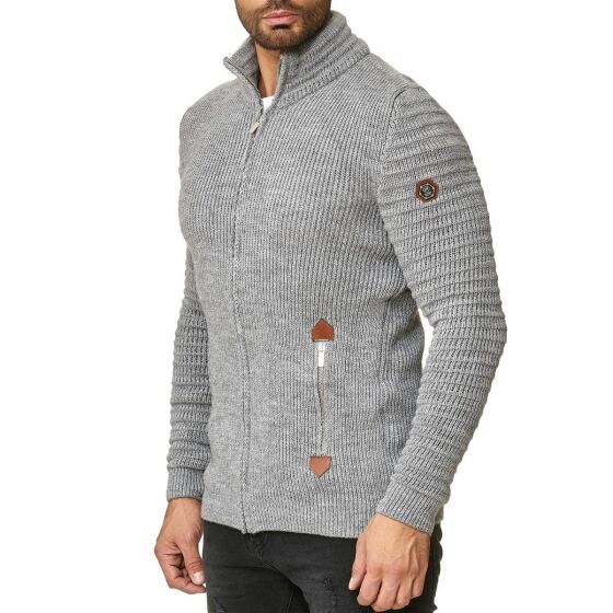 Red Bridge Herren Strickjacke Cardigan mit Stehkragen Basic Luxury