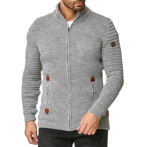 Red Bridge Herren Strickjacke Cardigan mit Stehkragen Basic Luxury