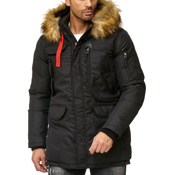 Red Bridge Mens Parka Jacket Coat Winter Jacket Big Pocket Black M