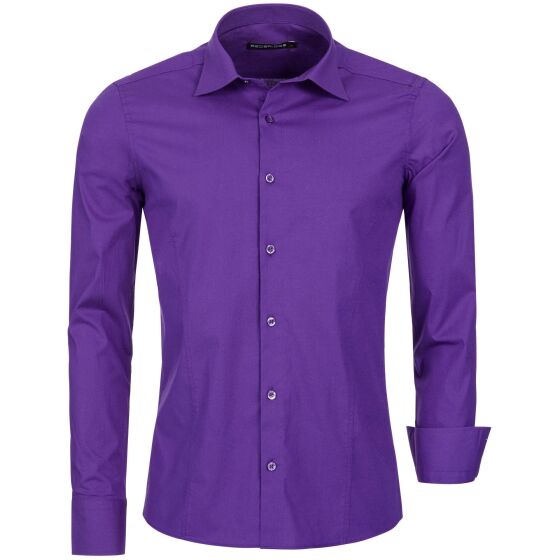 Red Bridge Mens Basic Design Slim Fit Long Sleeve Shirt Violet M