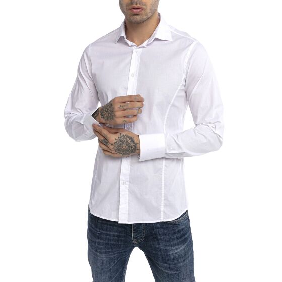 Red Bridge Mens Basic Design Slim Fit Long Sleeve Shirt White XL