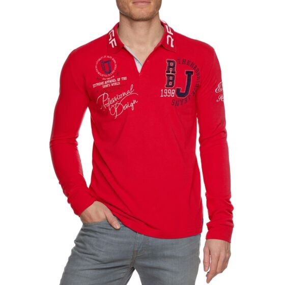 Red Bridge Mens Slim-Fit Longsleeve Polo Shirt Long Sleeve Shirt Collar Logo Print Cotton
