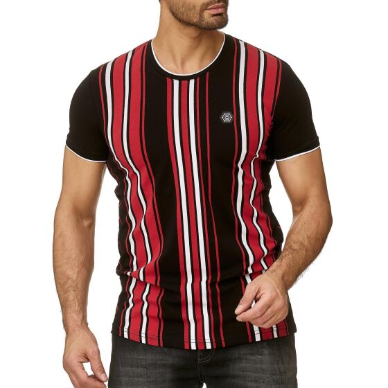 Red Bridge Mens T-Shirt Sheer Stripes Slim-Fit Logo Patch Black S
