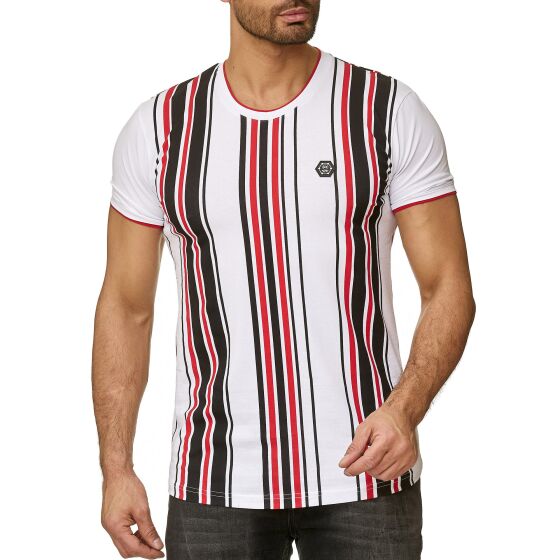 Red Bridge Mens T-Shirt Sheer Stripes Slim-Fit Logo Patch White XXL