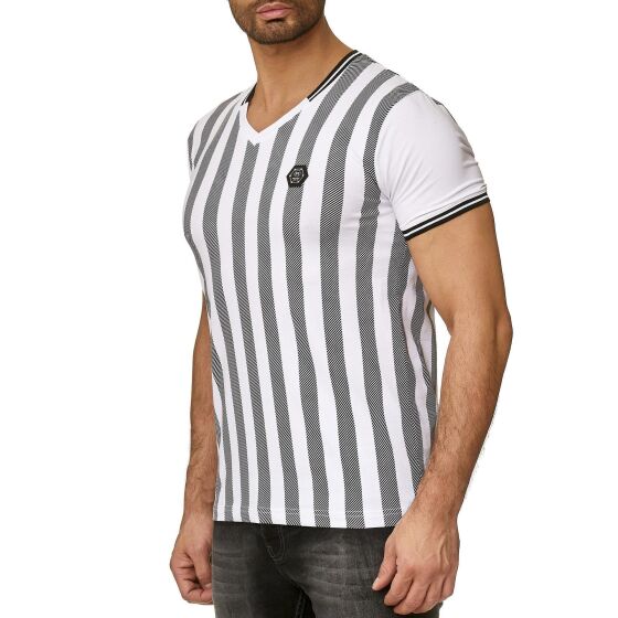 Red Bridge Herren T-Shirt Referee Stripes V-Neck Regular-Fit Logo Patch