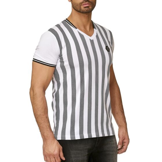 Red Bridge Herren T-Shirt Referee Stripes V-Neck Regular-Fit Logo Patch