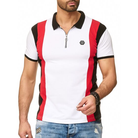 Red Bridge Mens polo shirt striped down t-shirt with zip