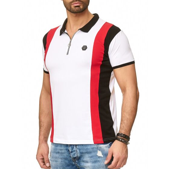 Red Bridge Mens polo shirt striped down t-shirt with zip