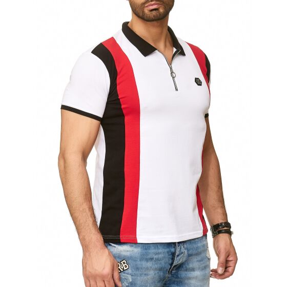 Red Bridge Mens polo shirt striped down t-shirt with zip