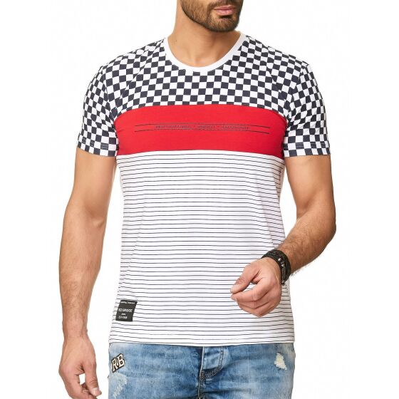 Red Bridge Herren T-Shirt Born to be Famous Racing Stripes Weiß S