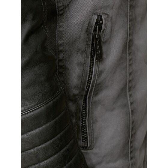 Red Bridge Mens Biker Jacket Faux Leather Jacket Gray Black