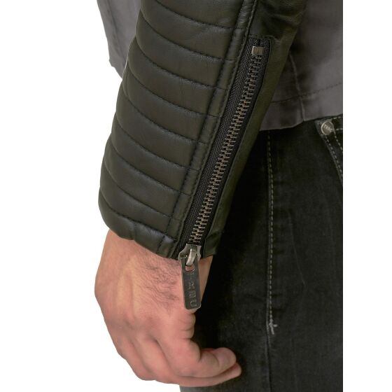 Red Bridge Mens Biker Jacket Faux Leather Jacket Gray Black