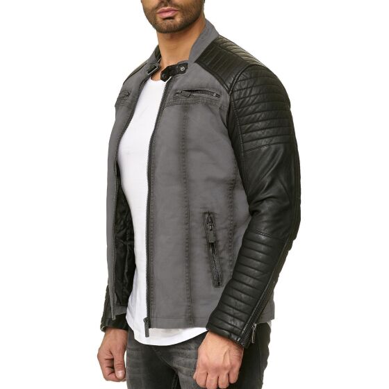 Red Bridge Mens Biker Jacket Faux Leather Jacket Gray Black