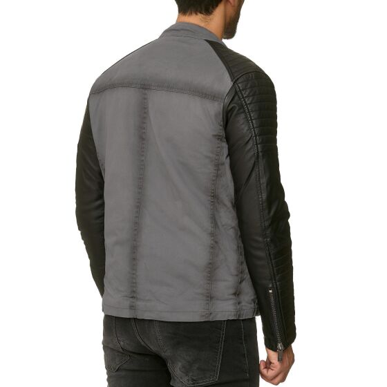 Red Bridge Mens Biker Jacket Faux Leather Jacket Gray Black