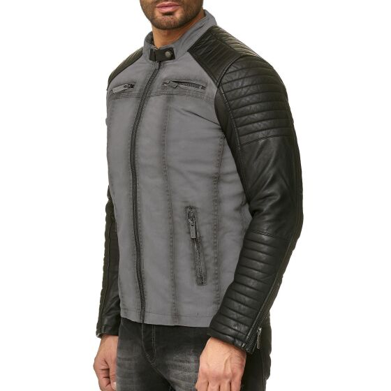 Red Bridge Mens Biker Jacket Faux Leather Jacket Gray Black