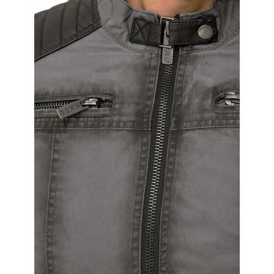 Red Bridge Mens Biker Jacket Faux Leather Jacket Gray Black