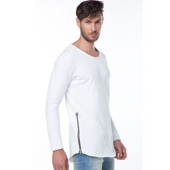 Red Bridge Mens V-Design Ripped Sweatshirt Longsleeve Pullover White