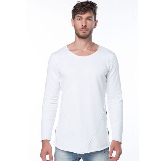 Red Bridge Mens V-Design Ripped Sweatshirt Longsleeve Pullover White