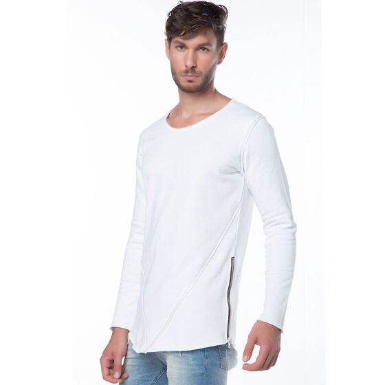 Red Bridge Mens V-Design Ripped Sweatshirt Longsleeve Pullover White