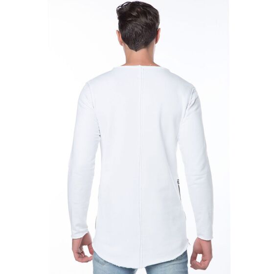 Red Bridge Mens V-Design Ripped Sweatshirt Longsleeve Pullover White