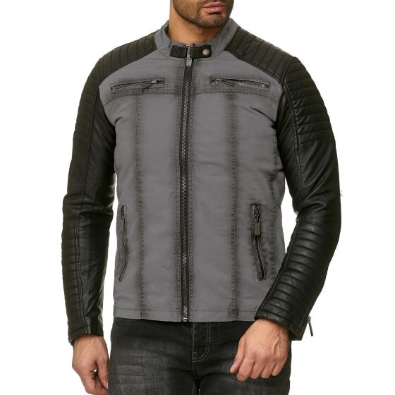 Biker Jacke Kunst- Lederjacke Jacket 2in1 Look grau schwarz L