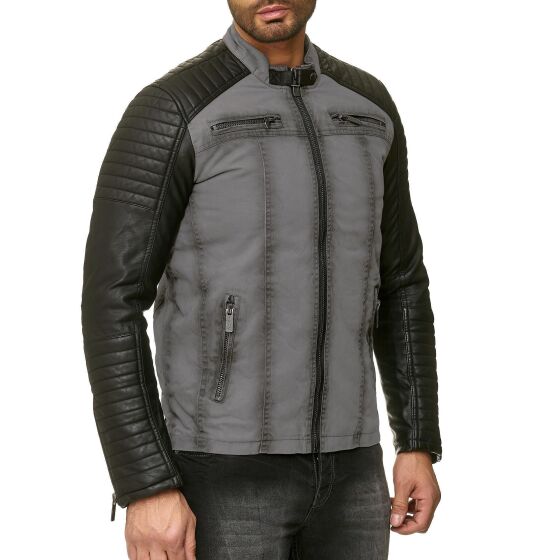 Red Bridge Mens Biker Jacket Faux Leather Jacket Gray Black L
