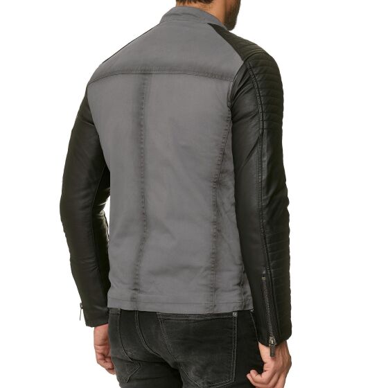 Red Bridge Mens Biker Jacket Faux Leather Jacket Gray Black L